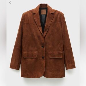 Mango Brown Real Suede Blazer Relaxed Fit